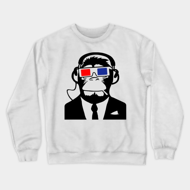 Urban Electro 3D Designs: Ape 3D Monkey Monkey Electro Club Headphones Headphone Motif Crewneck Sweatshirt by Quentin1984